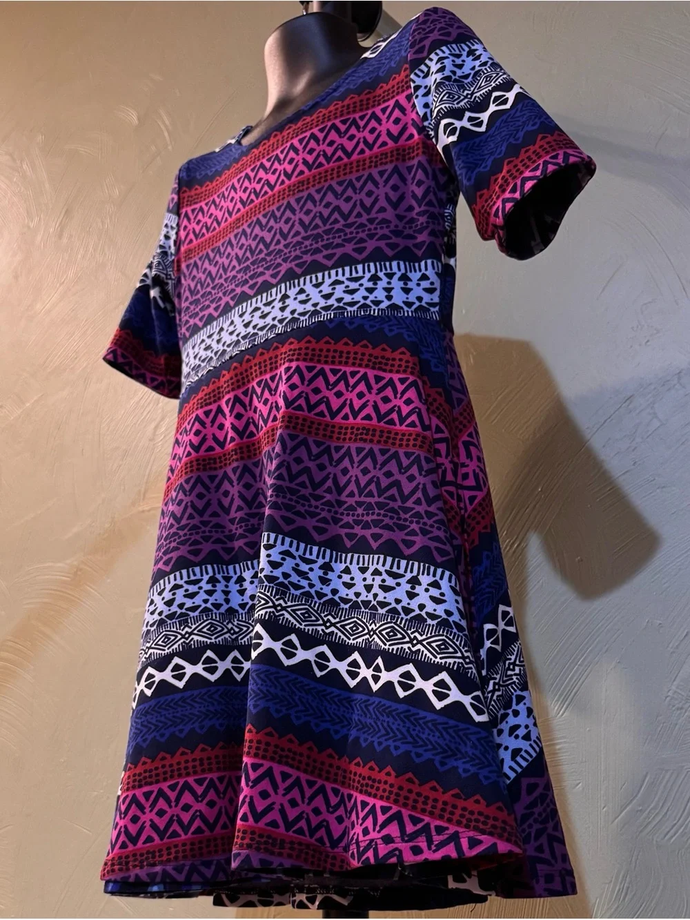 Emily West Girls Size 7 Reversible 2-in-1 Dress - Blue Chevron/Maroon Aztec EUC
